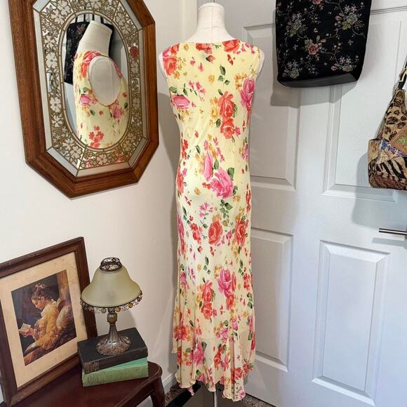 VTG 90s/Y2K Glamor Angel Yellow & Pink Floral Sequin Fairycore Maxi Dress L/M - Picture 4 of 8